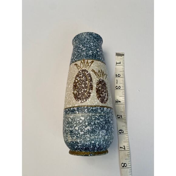 MCM Vintage Lava Speckled Glaze Textured Vase Pineapples Ceramic Blue White 7" - Picture 8 of 10